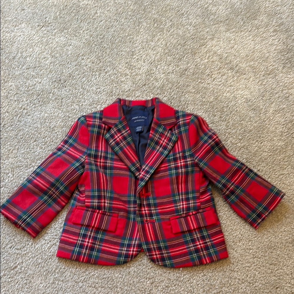Janie and Jack Classic Holiday Red Plaid Kids Blazer- 6-12m